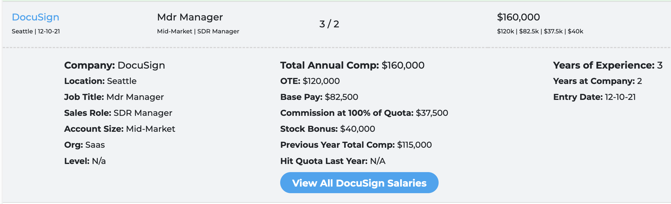DocuSign SDR Manager Salary Screenshot